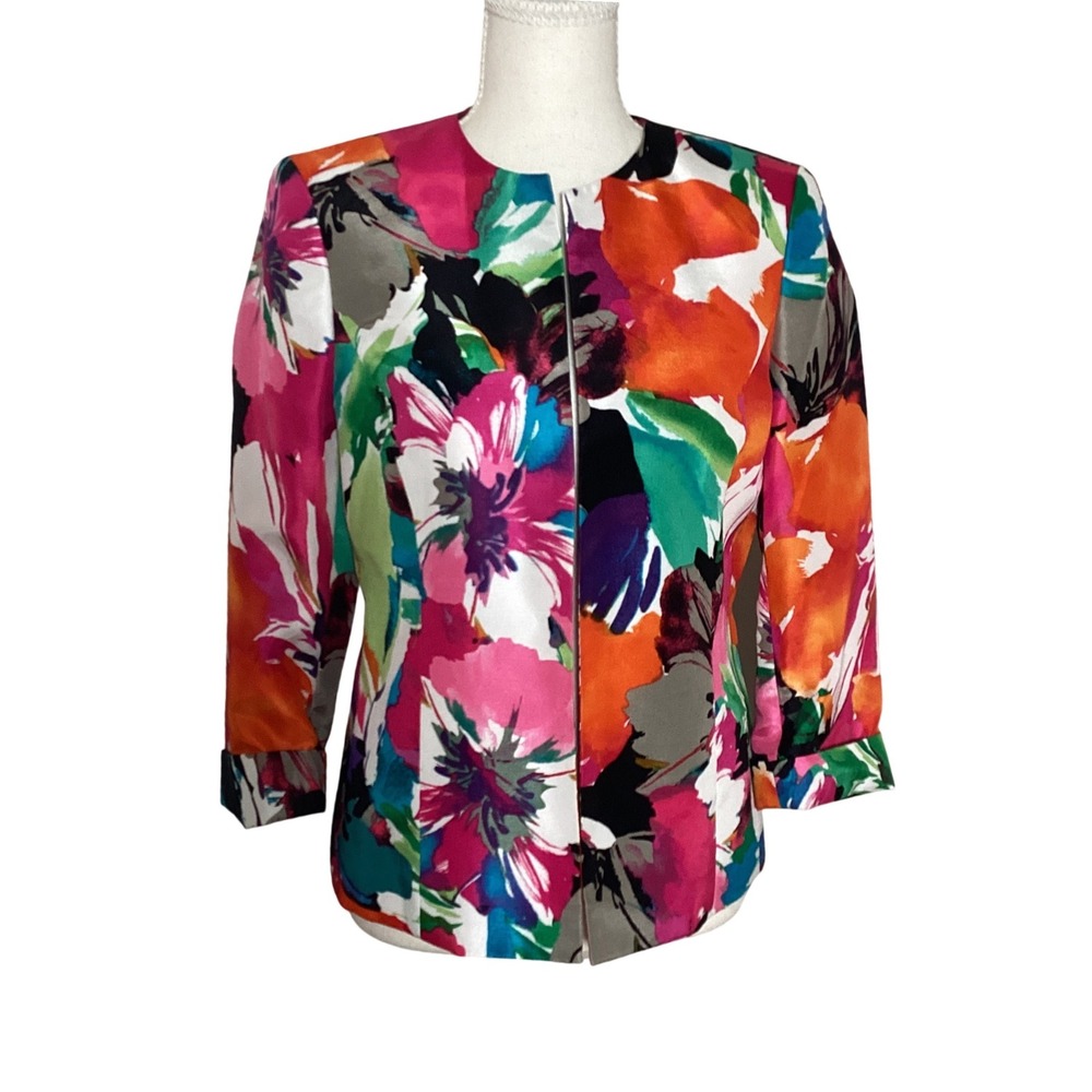 Kasper Floral Blazer Jacket Womens 4 Multi Color Boho‎ Minimalist Avant Chic